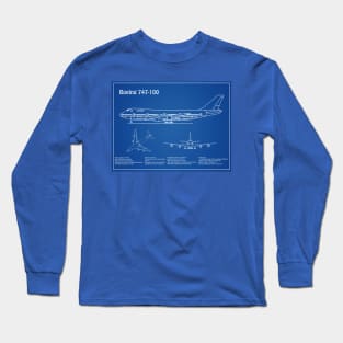 Boeing 747 - 100 - Airplane Blueprint - AD Long Sleeve T-Shirt